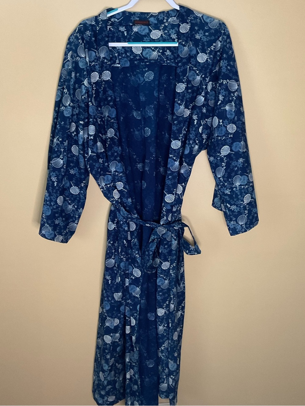 Navy Shell-Print Robe with Tie Waist